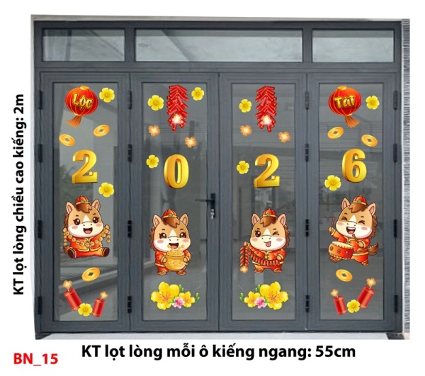Decal dán tường Decal Tết xuân 2026 -Cửa 4 cánh số 15