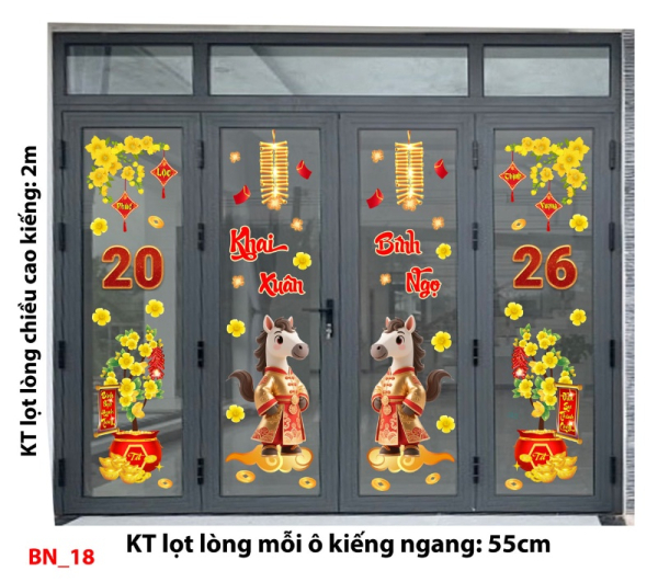 Decal dán tường Decal Tết xuân 2026 -Cửa 4 cánh số 18
