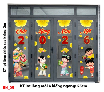 Decal dán tường Decal Tết xuân 2026 -Cửa 4 cánh số 5