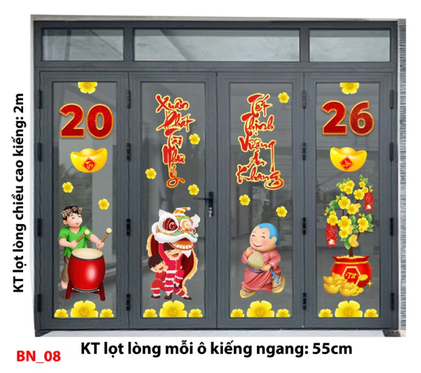 Decal dán tường Decal Tết xuân 2026 -Cửa 4 cánh số 8
