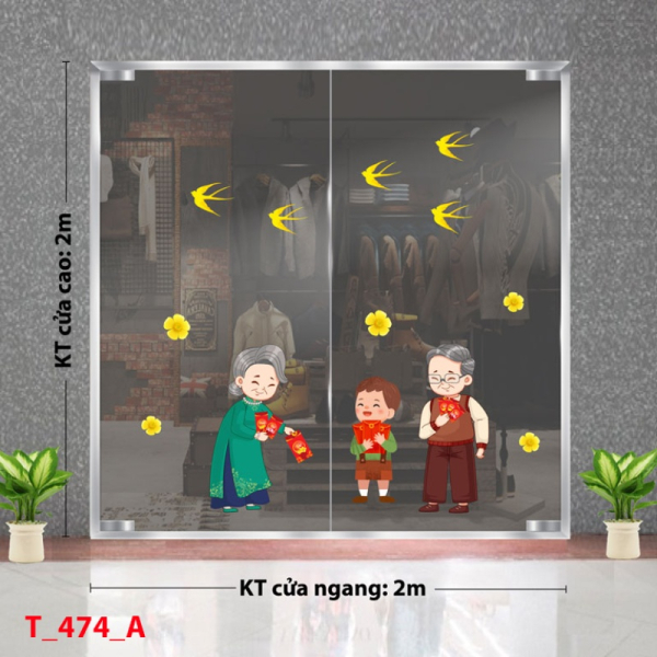 Decal dán tường Decal Tết xuân 2025 -Tết 474A bà lì xì cháu Decal dán tường Decal Tết xuân 2025 -Tết 474A bà lì xì cháu