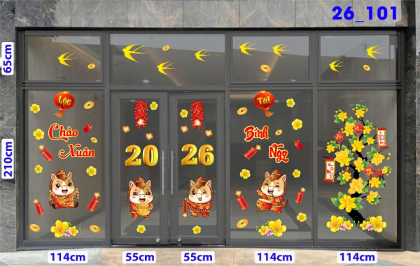 Decal dán tường Decal Tết xuân 2026 -Cửa 5 cánh số 101