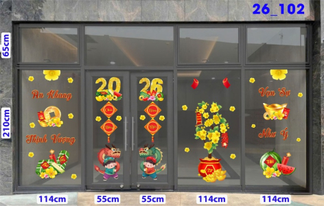 Decal dán tường Decal Tết xuân 2026 -Cửa 5 cánh số 102