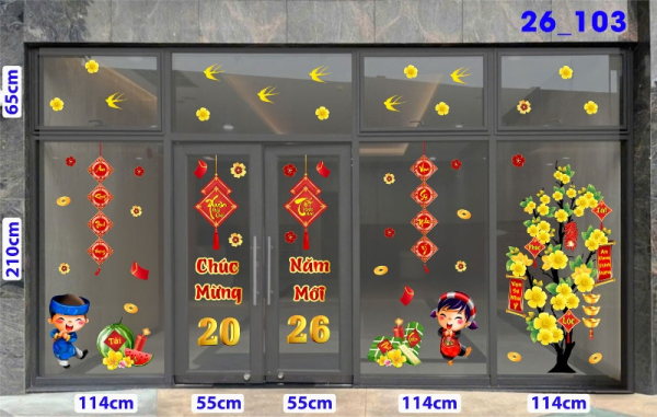 Decal dán tường Decal Tết xuân 2026 -Cửa 5 cánh số 103