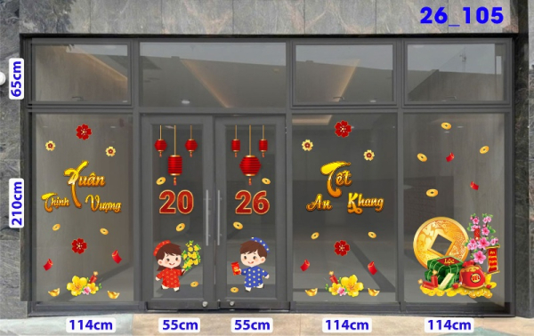 Decal dán tường Decal Tết xuân 2026 -Cửa 5 cánh số 105
