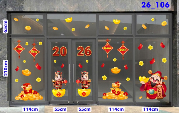 Decal dán tường Decal Tết xuân 2026 -Cửa 5 cánh số 106