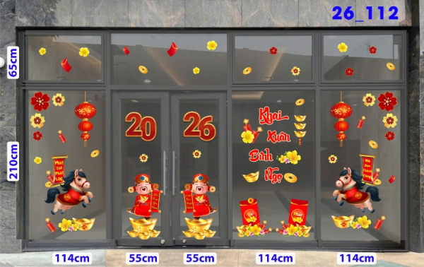 Decal dán tường Decal Tết xuân 2026 -Cửa 5 cánh số 112