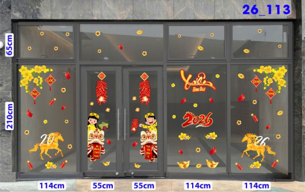 Decal dán tường Decal Tết xuân 2026 -Cửa 5 cánh số 113