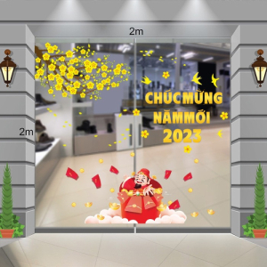 Decal dán tường Decal tết thần tài 2023 phát lì xì bên mai vàng năm mới Decal dán tường Decal tết thần tài 2023 phát lì xì bên mai vàng năm mới