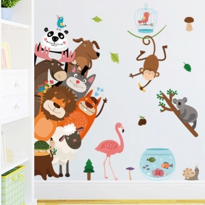 Decal dán tường Decal vườn thú vui nhộn dán lớp học mầm non đẹp sư tử, rùa, gấu, khỉ Decal dán tường Decal vườn thú vui nhộn dán lớp học mầm non đẹp sư tử, rùa, gấu, khỉ