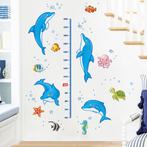 Decal dán tường Decal thước đo cá heo xanh vui nhộn Decal dán tường Decal thước đo cá heo xanh vui nhộn