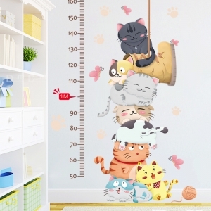 Decal dán tường Decal thước đo chiều cao mèo xếp hàng dán phòng bé Decal dán tường Decal thước đo chiều cao mèo xếp hàng dán phòng bé