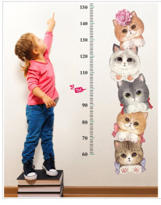 Decal dán tường Decal thước đo mèo xinh  xếp hàng