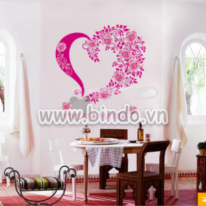 Decal dán tường Decal trái tim hoa hồng dán tường phòng ngủ vợ chồng, phòng khách đẹp