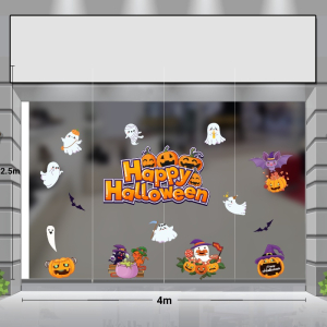 Decal dán tường Decal trang trí halloween bóng ma trắng và những quả bí vàng vui nhộn