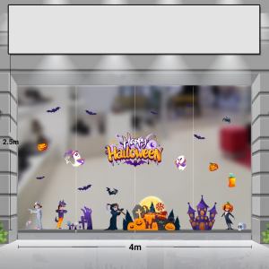 Decal dán tường Decal  trang trí halloween combo 4m lâu đài tím