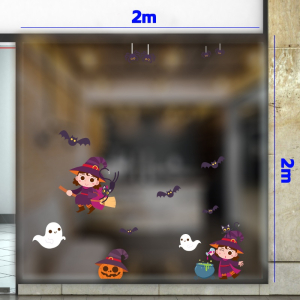 Decal dán tường Decal trang trí halloween cửa kính phù thủy áo tím