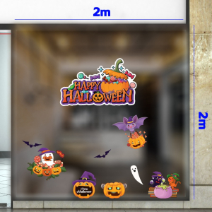 Decal dán tường Decal trang trí halloween cửa kính quả bí vàng và phủ thủy