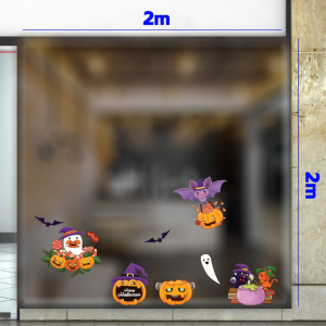 Decal dán tường Decal trang trí halloween cửa kính quả bí vàng và mèo