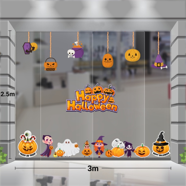 Decal dán tường Decal trang trí halloween dây treo quả bí 