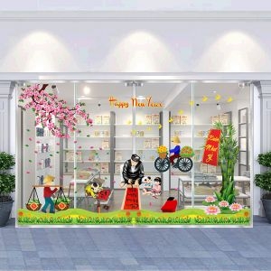 Decal dán tường Decal trang trí tết xuân 2020 combo số 12 Decal dán tường Decal trang trí tết xuân 2020 combo số 12