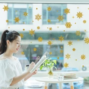 Decal dán tường Decal Noel-Bông hoa tuyết giáng sinh vàng 2020 Decal dán tường Decal Noel-Bông hoa tuyết giáng sinh vàng 2020