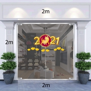 Decal dán tường Decal trang trí tết xuân 2021-Biểu tượng trâu vàng