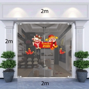 Decal dán tường Tết xuân 2021-Thần tài Trâu vàng đón xuân