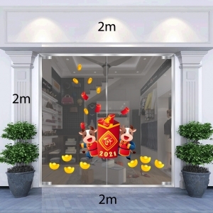 Decal dán tường Decal trang trí tết xuân 2021-Trâu vàng lì xì tết