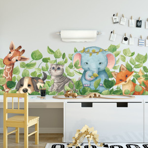 Decal dán tường Decal voi xanh và hươu Decal dán tường Decal voi xanh và hươu