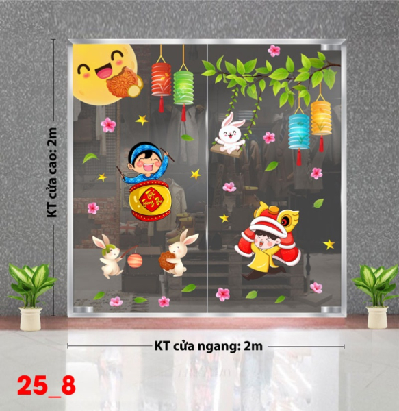 Decal dán tường Decal tết trung thu dán kính số 8
