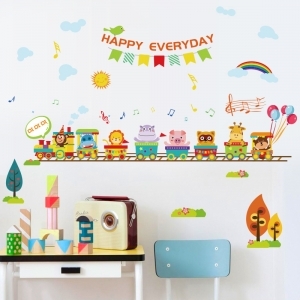 Decal dán tường Decal đoàn tàu chở thú dán tường phòng bé, dán theo sở thích Decal dán tường Decal đoàn tàu chở thú dán tường phòng bé, dán theo sở thích