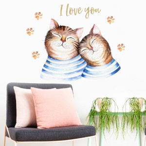 Decal dán tường Decal đôi mèo dễ thương đáng yêu dán trang trí tường kính đẹp