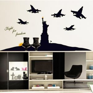 Decal dán tường Decal dạ quang nữ thần tự do và máy bay Decal dán tường Decal dạ quang nữ thần tự do và máy bay