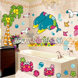 Decal dán tường Đôi cá heo xanh