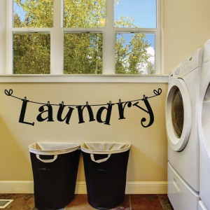 Decal dán tường Decal chữ laundry dán tường, máy giặt