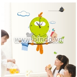 Decal dán tường Đồng hồ chim cú xanh