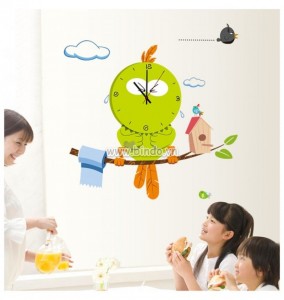 Decal dán tường Đồng hồ chim cú xanh Decal dán tường Đồng hồ chim cú xanh