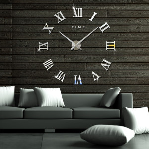 Decal dán tường Đồng hồ chữ số la mã khổ lớn màu bạc