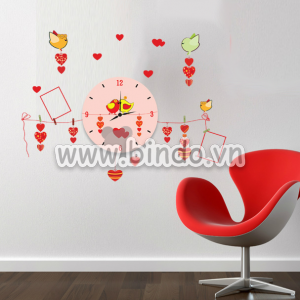 Decal dán tường Đồng hồ kèm khung ảnh đôi chim tình yêu