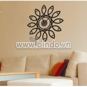 Decal dán tường Đồng hồ họa tiết hoa đen