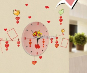 Decal dán tường Đồng hồ kèm khung ảnh đôi chim tình yêu