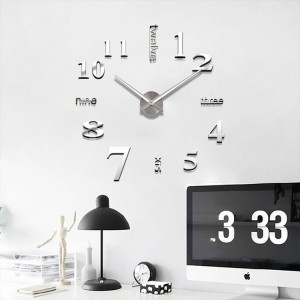 Decal dán tường Đồng hồ chữ và số khổ lớn màu bạc