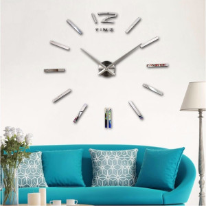 Decal dán tường Đồng hồ nét gạch khổ lớn màu bạc