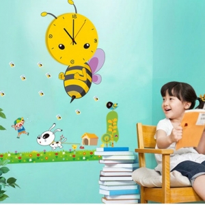 Decal dán tường Đồng hồ ong vàng