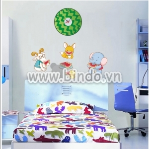 Decal dán tường Đồng hồ thú ăn dưa hấu