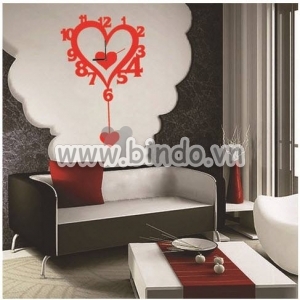 Decal dán tường Đồng hồ trái tim đỏ 1