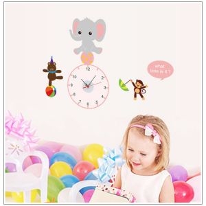 Decal dán tường Đồng hồ Voi-Gấu-Khỉ