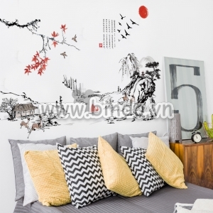 Decal dán tường Decal phong cảnh đồng quê hữu tình dán, trang trí phòng khách, dán 2 mặt có sẵn keo, độc đáo ở TPHCM