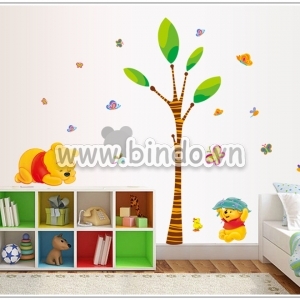 Decal dán tường Decal gấu pooh nằm ngủ dán tường phòng bé kiểu hàn quốc